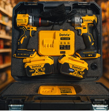 KIT DE TALADRO Y ATORNILLADOR INALAMBRICO DOTVIX 2 BATERIAS DE 128V